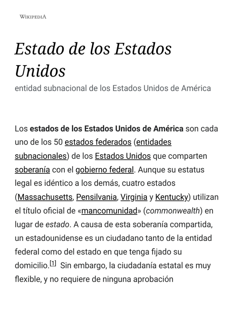 Estado de Los Estados Unidos - Wikipedia, La Enciclopedia Libre | PDF