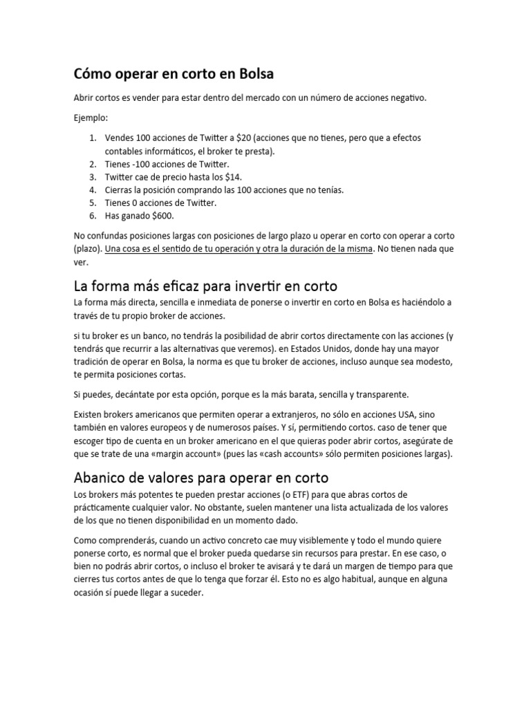 Cómo operar en corto en Bolsa | PDF | Negocios | Derecho