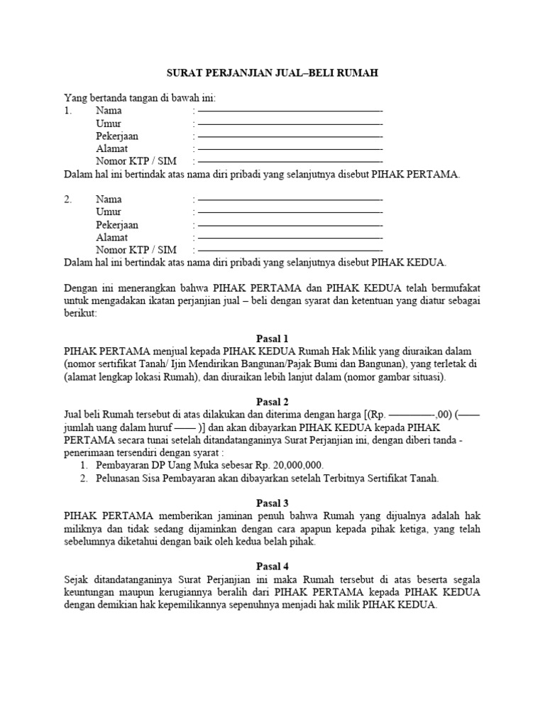 Surat Perjanjian Jual-Beli Rumah | PDF