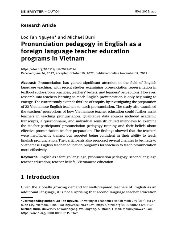 Vietnamese EFL Teachers' Pronunciation Training | PDF | English As A ...