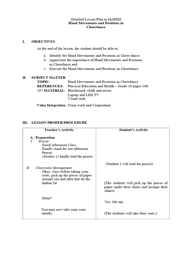 Hand Movements and Positions in Cheerdance PDF Dances Cheerleading