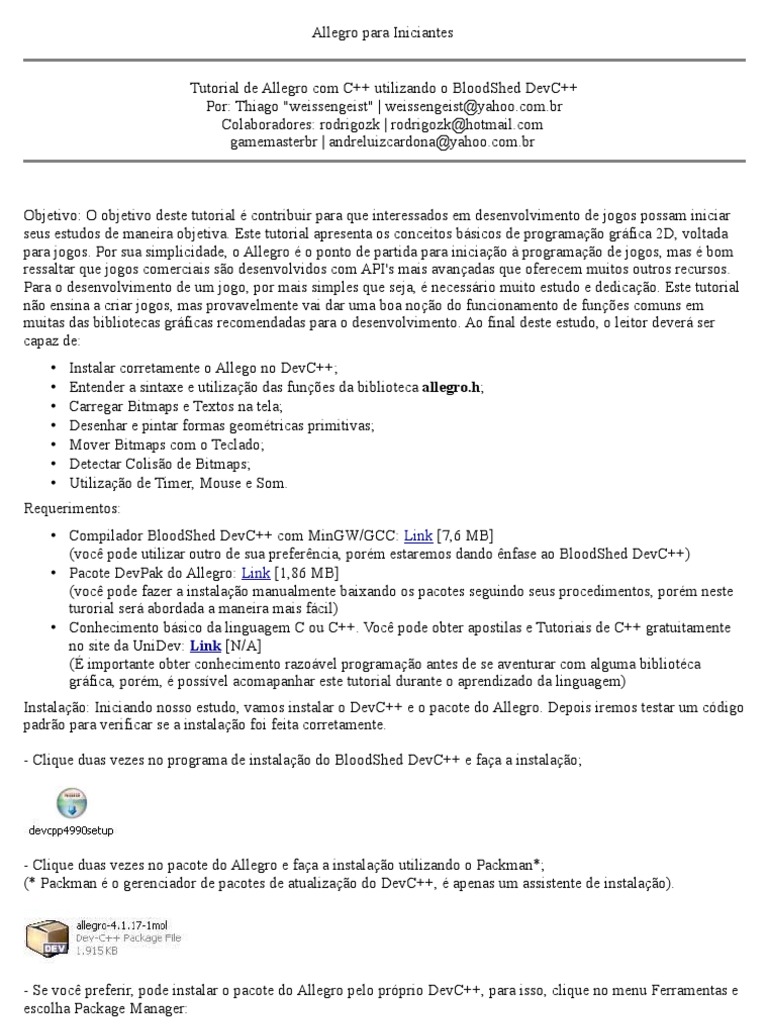 Tutorial de Allegro com C++ para Iniciantes | PDF | C (linguagem de ...
