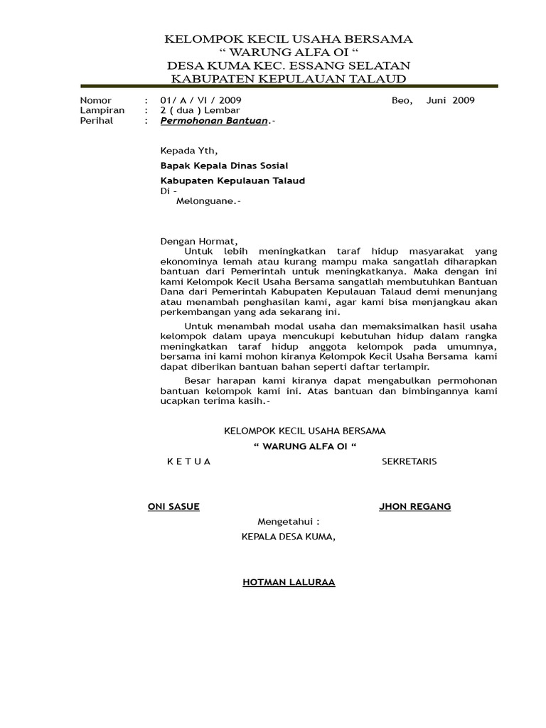 Proposal Bantuan Modal Usaha Kios | PDF