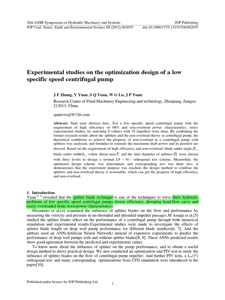Optimizing Centrifugal Pump with Splitters | PDF | Pump | Continuum ...