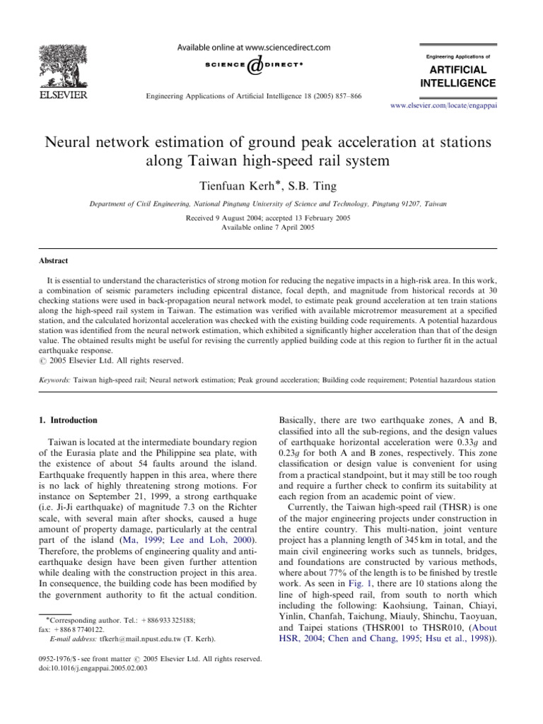 Neural Network Estimation of Ground Peak Acceleration at Stations Along ...
