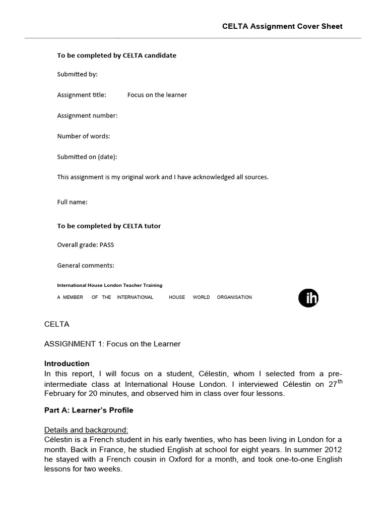 CELTA Assignment: Focus on Learner Célestin | PDF | Learning | Learning ...