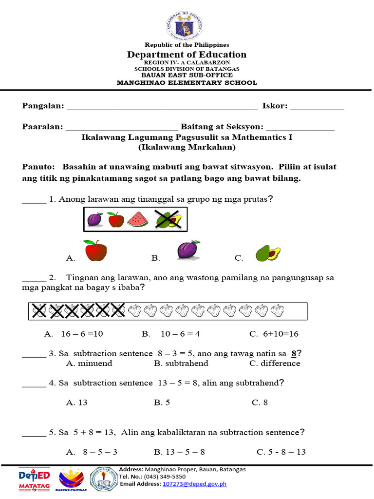 Q2 2nd Summative Test In Mathematics 1 Pdf