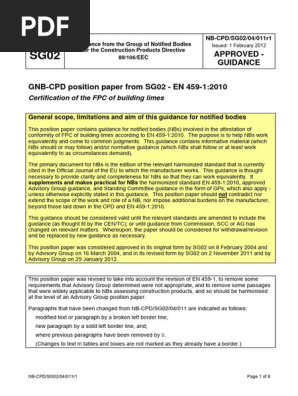 NB-CPD SG02 04 011r1 - Certification of the FPC of building limes to EN 459-1 2010
