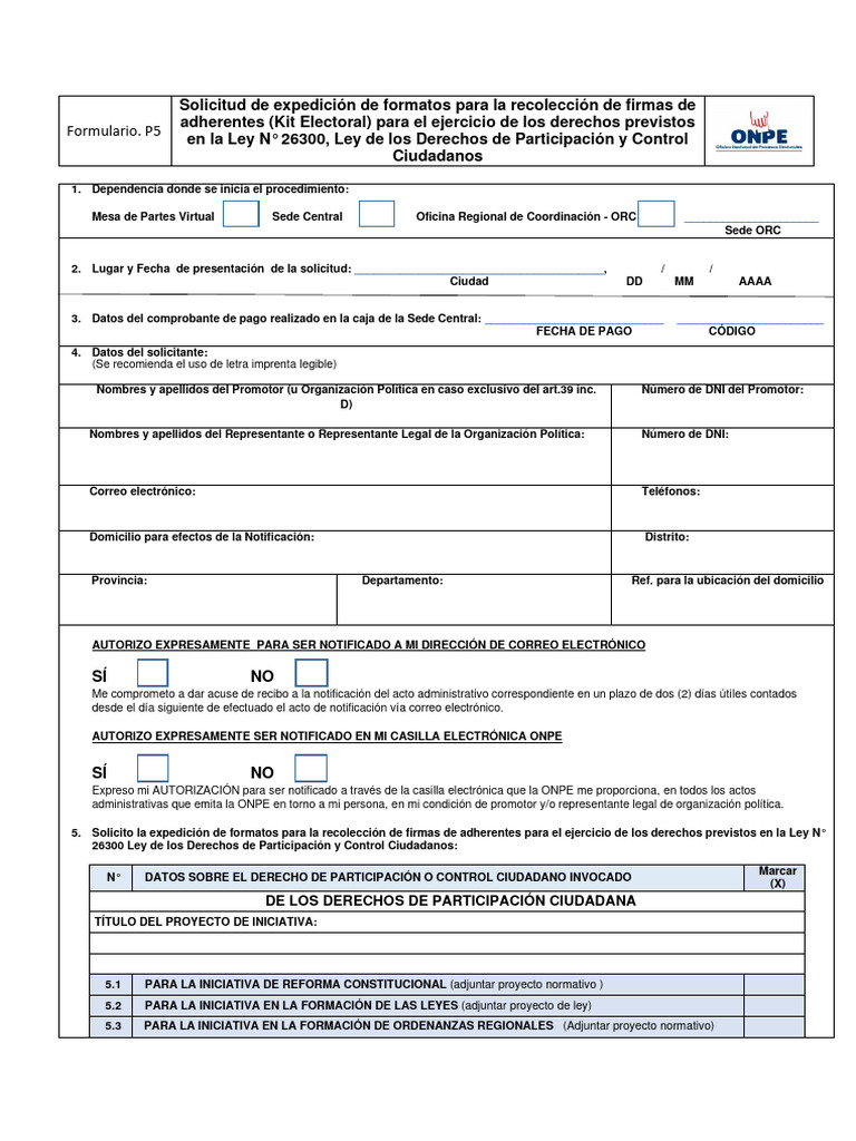 Formulariop5 solicitud expedicion formatos recoleccion firmas