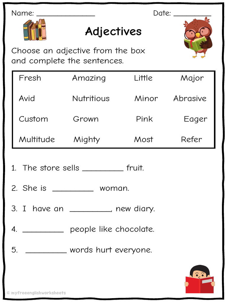 Adjectives Worksheet 3 Easy Choose An Adjective | PDF