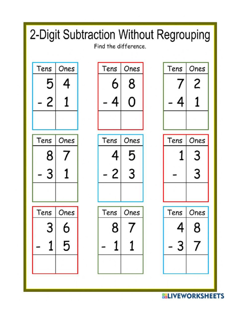 Subtraction Without Regrouping | PDF