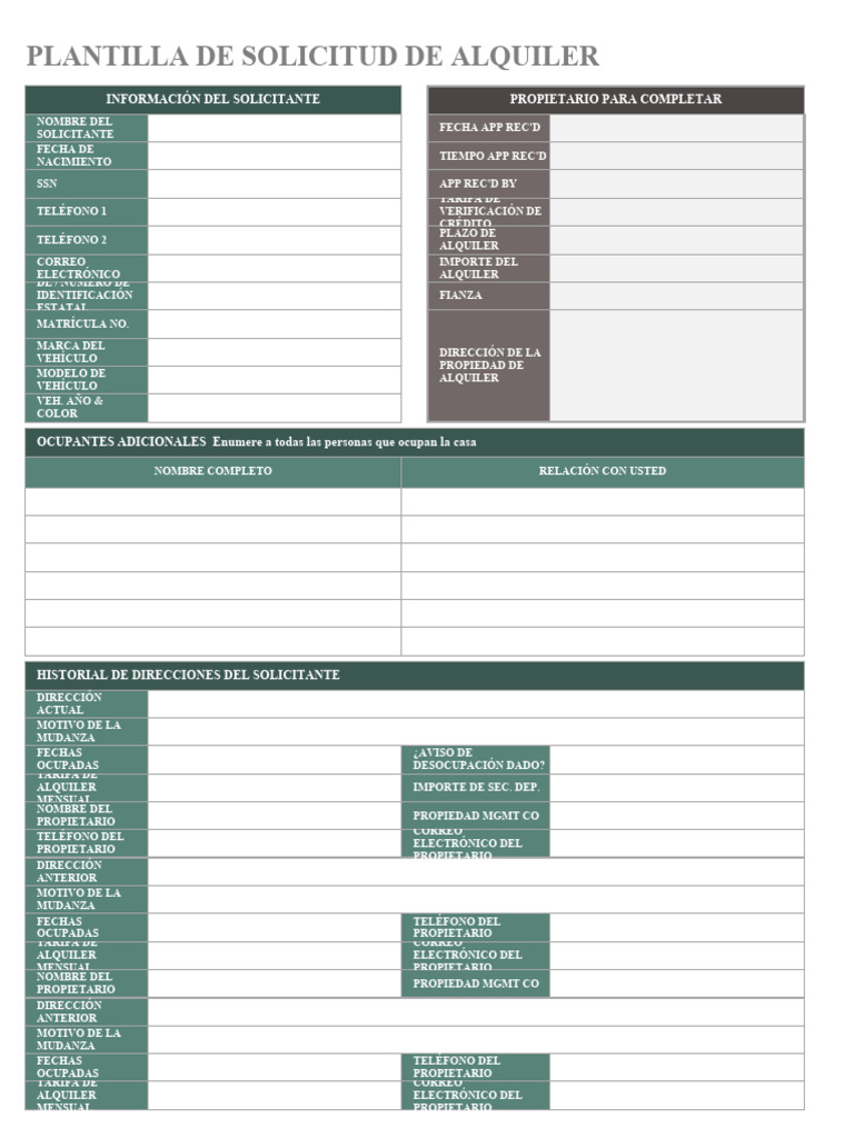 IC Property Management Rental Application Template ES | PDF