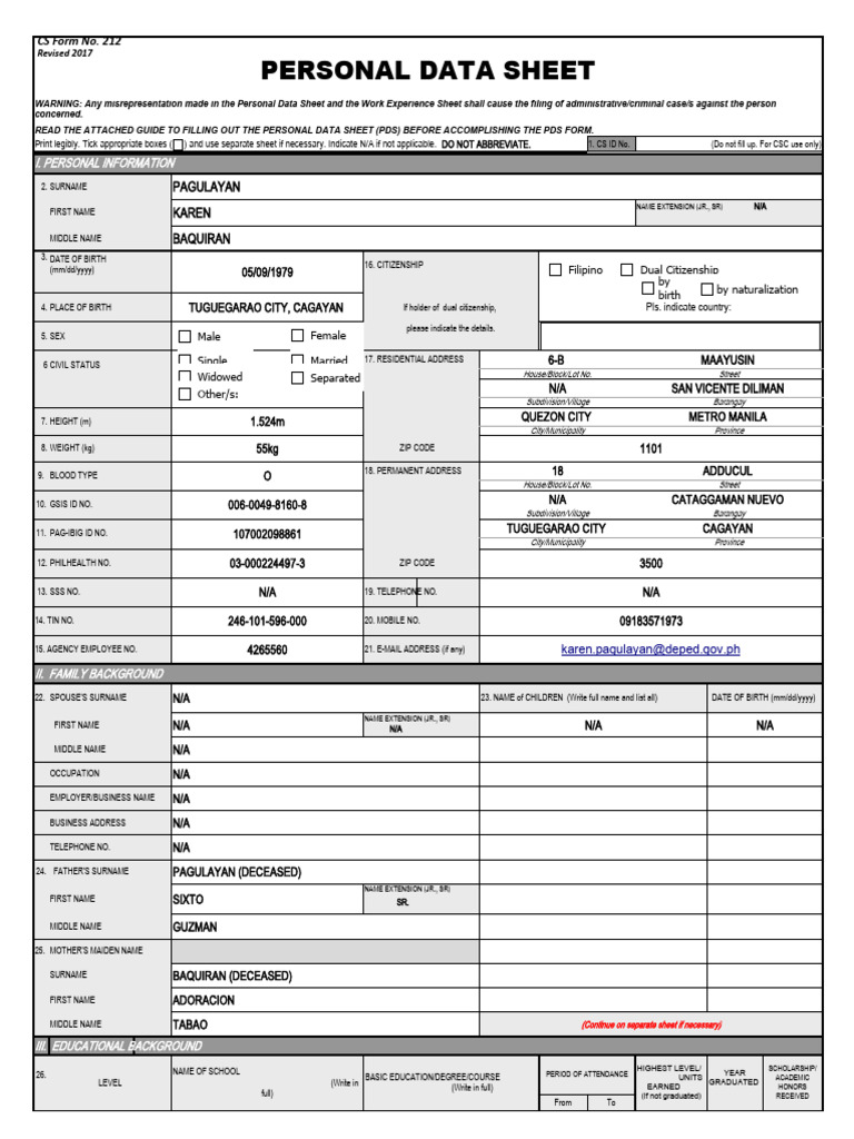 Blank Pds 2021 Pagulayan Karen | PDF