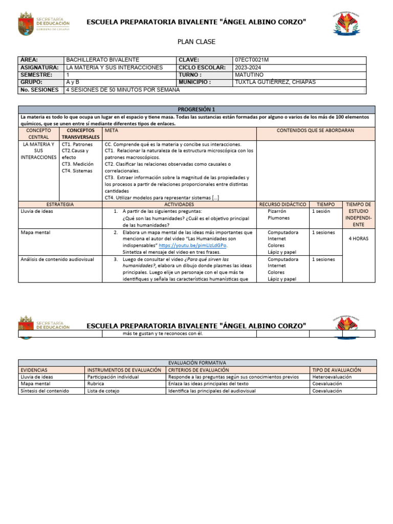 PLAN CLASE-La Materia y Sus Interacciones | Descargar gratis PDF ...