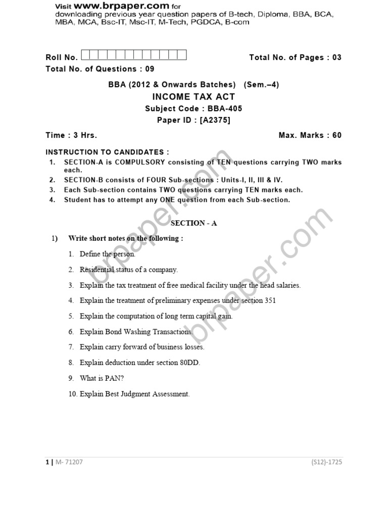 BBA Income Tax Exam Guide | PDF