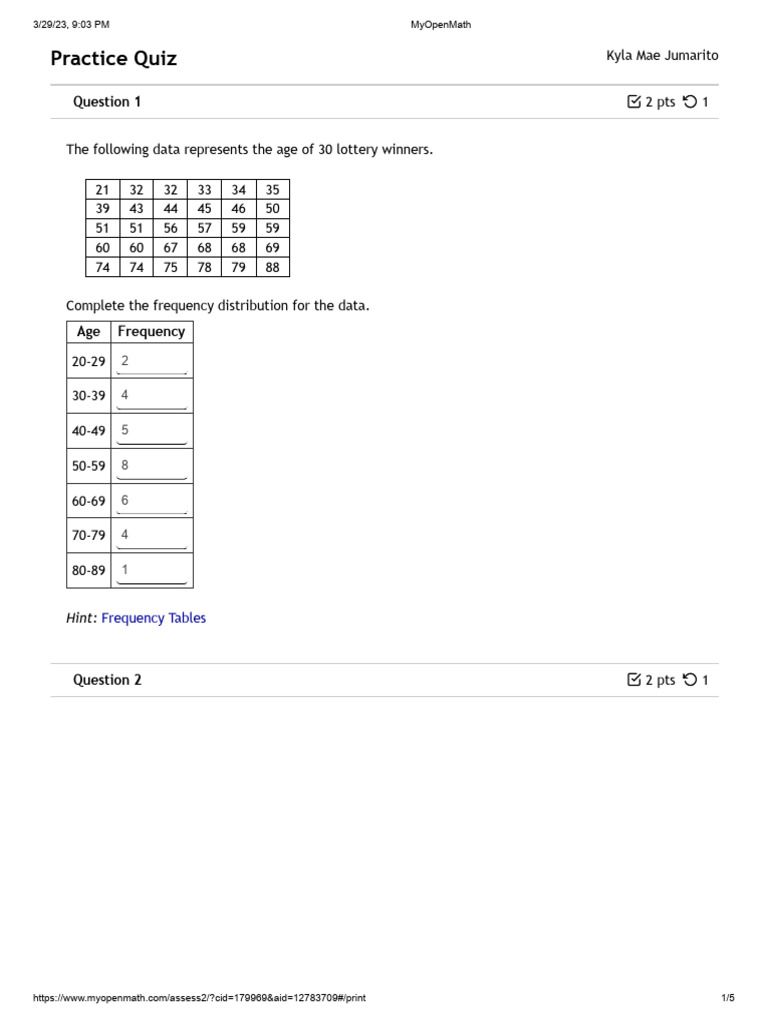 MyOpenMath Practice Quiz | PDF | Standard Deviation | Statistical Theory