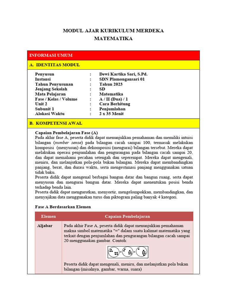 Modul Ajar Mtk Kelas 2 Bab 2 Pdf