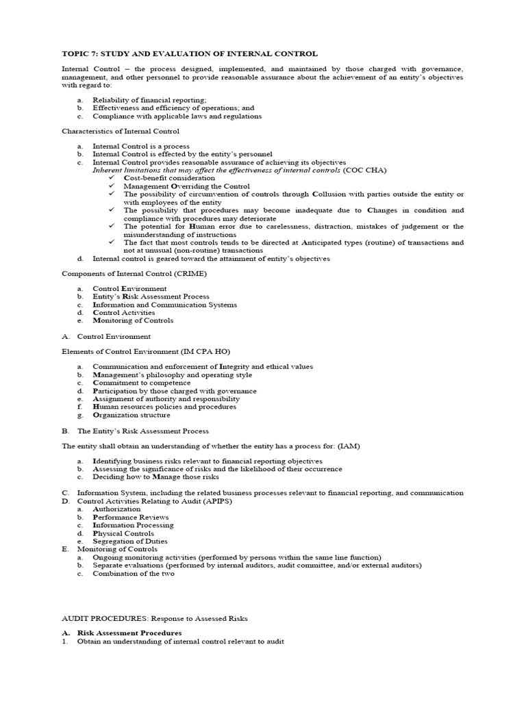 Internal Control Evaluation Overview | PDF