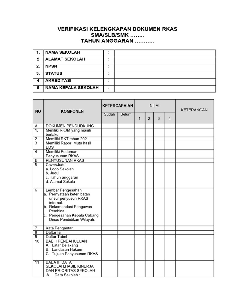 Instrumen Kelengkapan Dokumen Rkas | PDF
