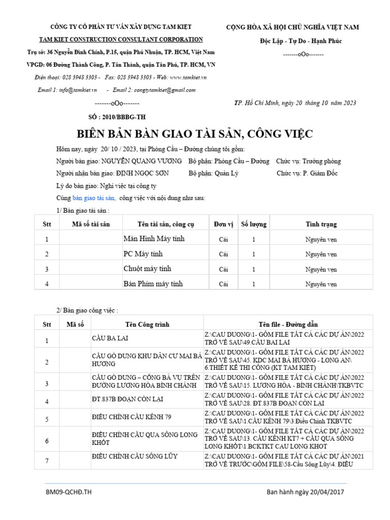 Bien Ban Ban Giao Tieng Anh