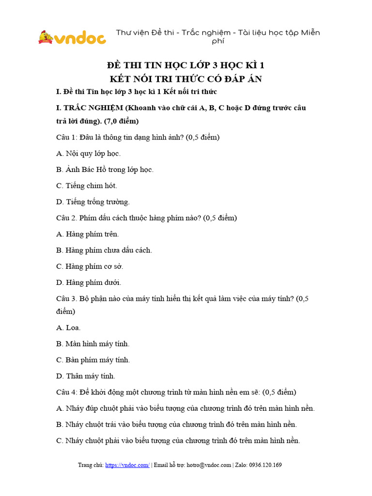 De thi tin hoc lop 3 hoc ki 1 ket noi tri thuc de 3 pdf