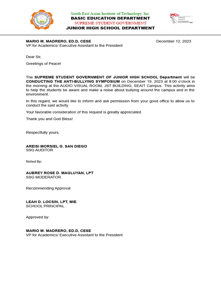 SSG Junior High School Programs 2023 | PDF | Sports & Recreation