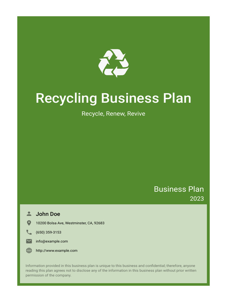 Recycling Business Plan Example PDF Marketing Recycling