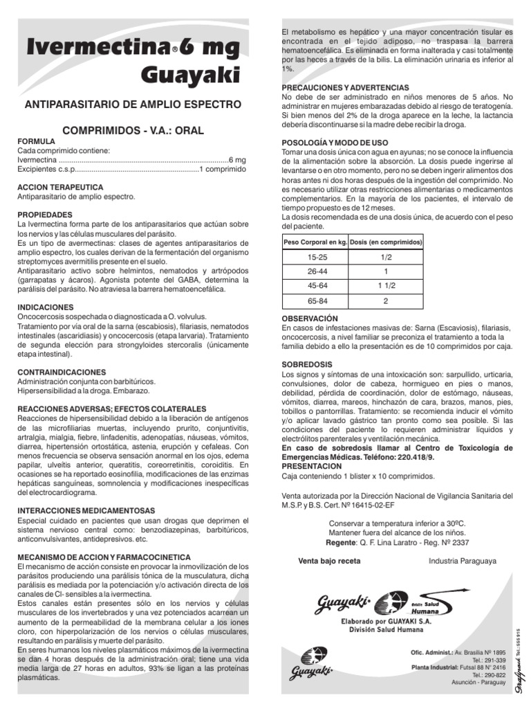 Dosis y uso de Ivermectina 6 mg | PDF