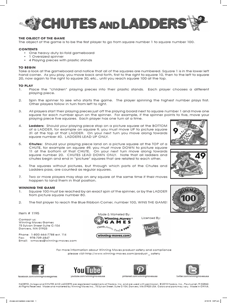 chutes and ladders rules PDF