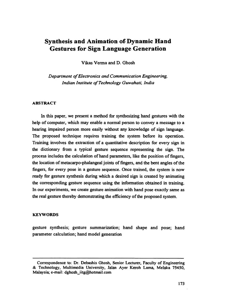 Synthesis and Animation of Dynamic Hand Gestures F | PDF