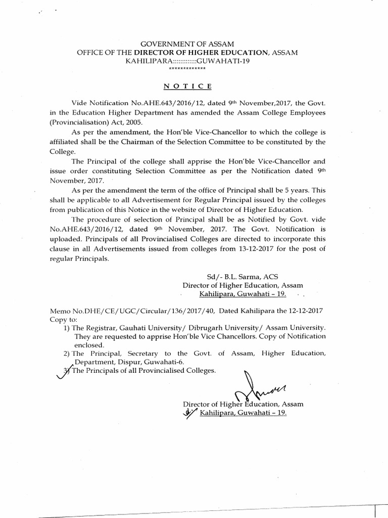 Assam College Principal Selection Rules | PDF | Government | Justice