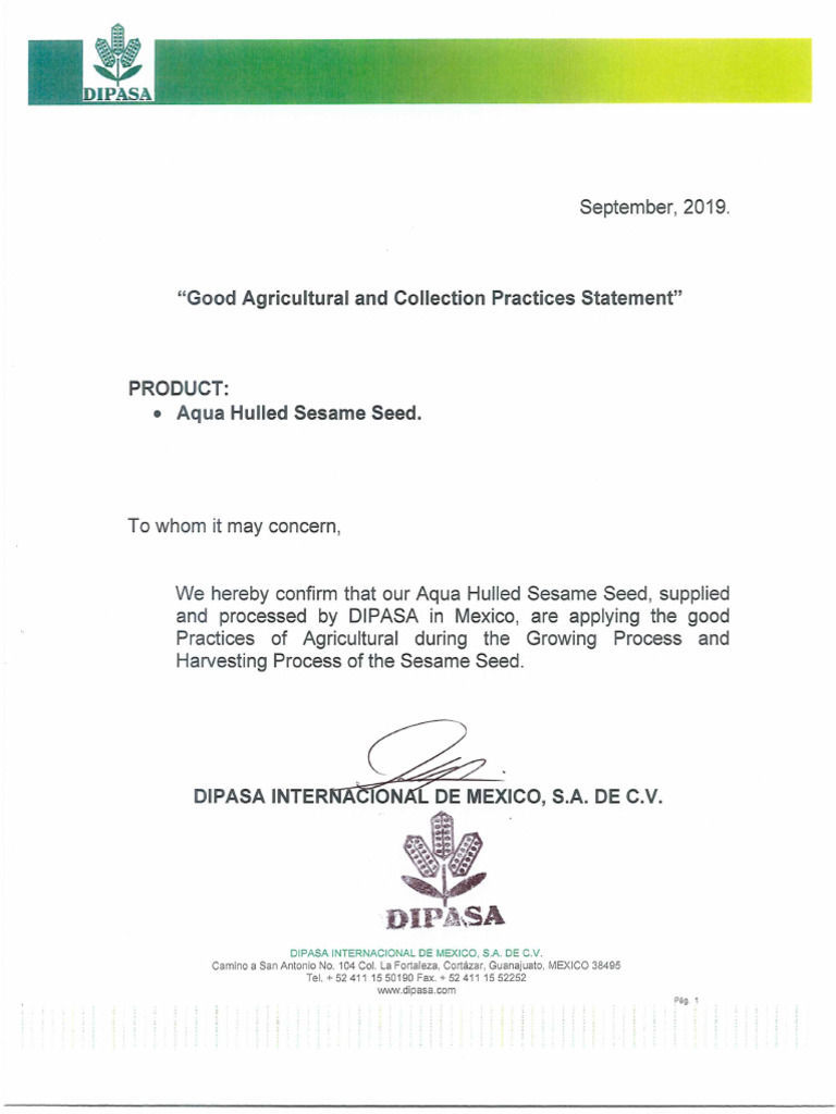 Good Agricultural and Collection Practices Statement Sep19 | PDF