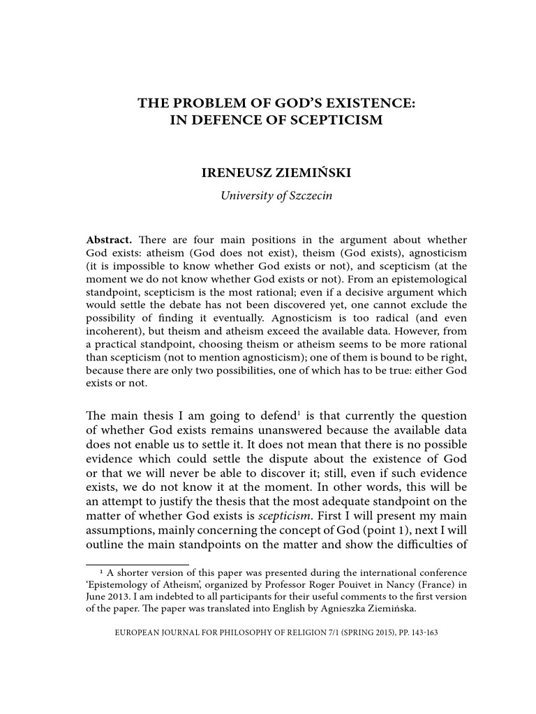 The Problem of God's Existence | PDF | Existence Of God | Atheism