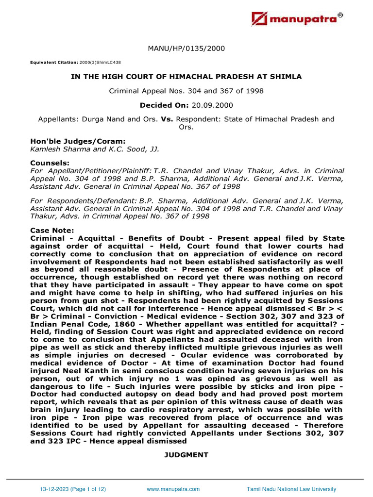 Durga Nand and Ors Vs State of Himachal Pradesh