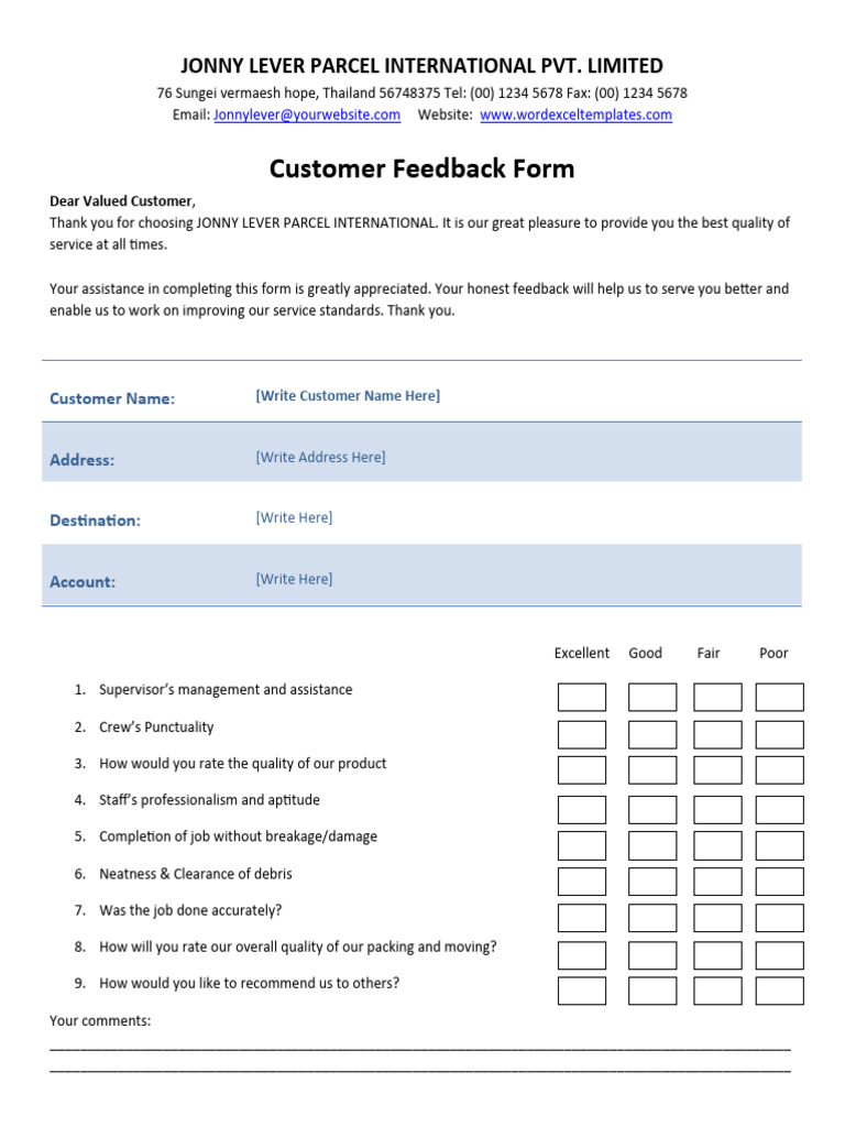Customer Feedback Form PDF