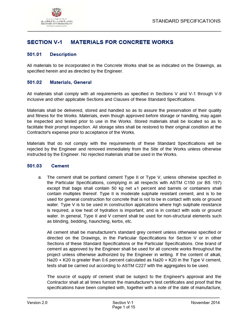 Concrete Materials Standard Specifications | PDF | Concrete | Cement