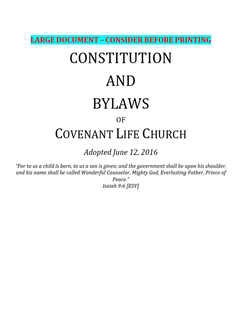 Covenant Life Church Constitution & Bylaws | PDF | Elder (Christianity ...