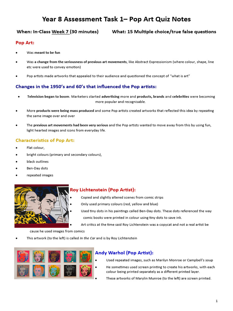 Assessment Task 1 - Quiz Study Notes 2 | PDF | Art | Classics