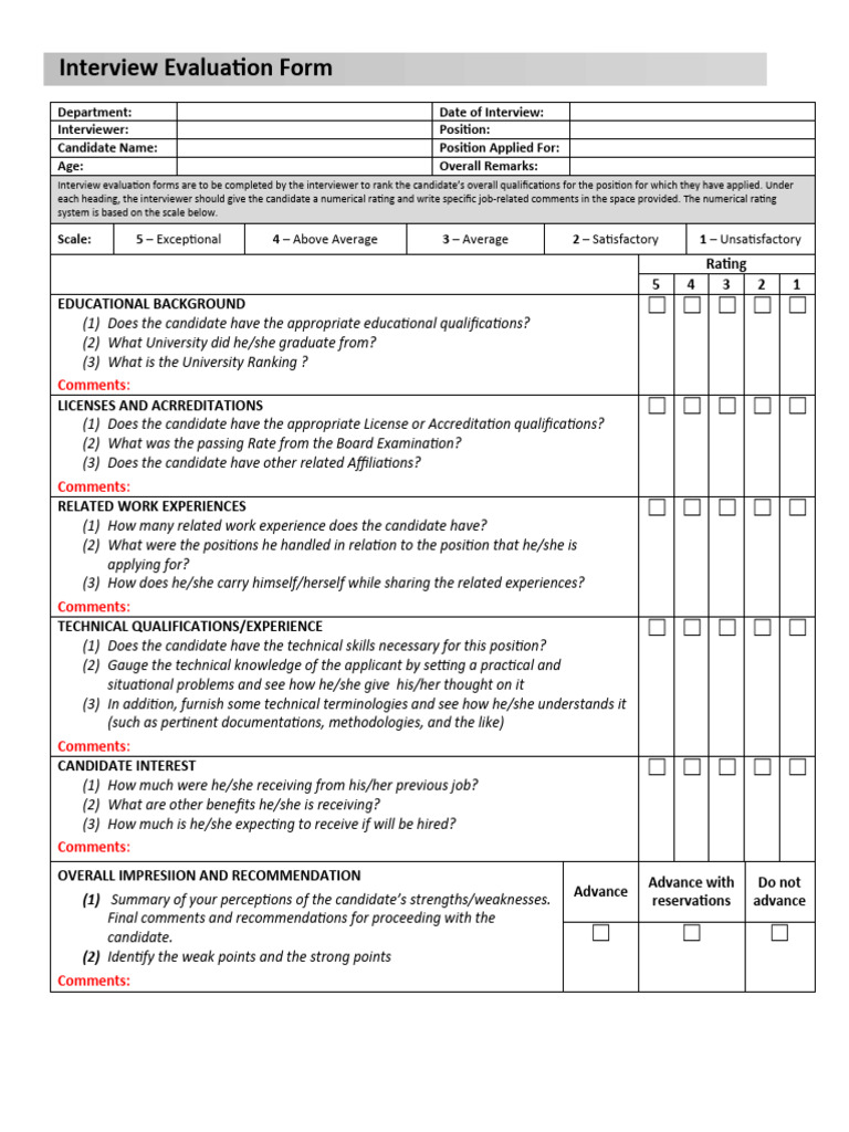 interviewevaluationform HSE Officer V02 PDF Evaluation Cognition