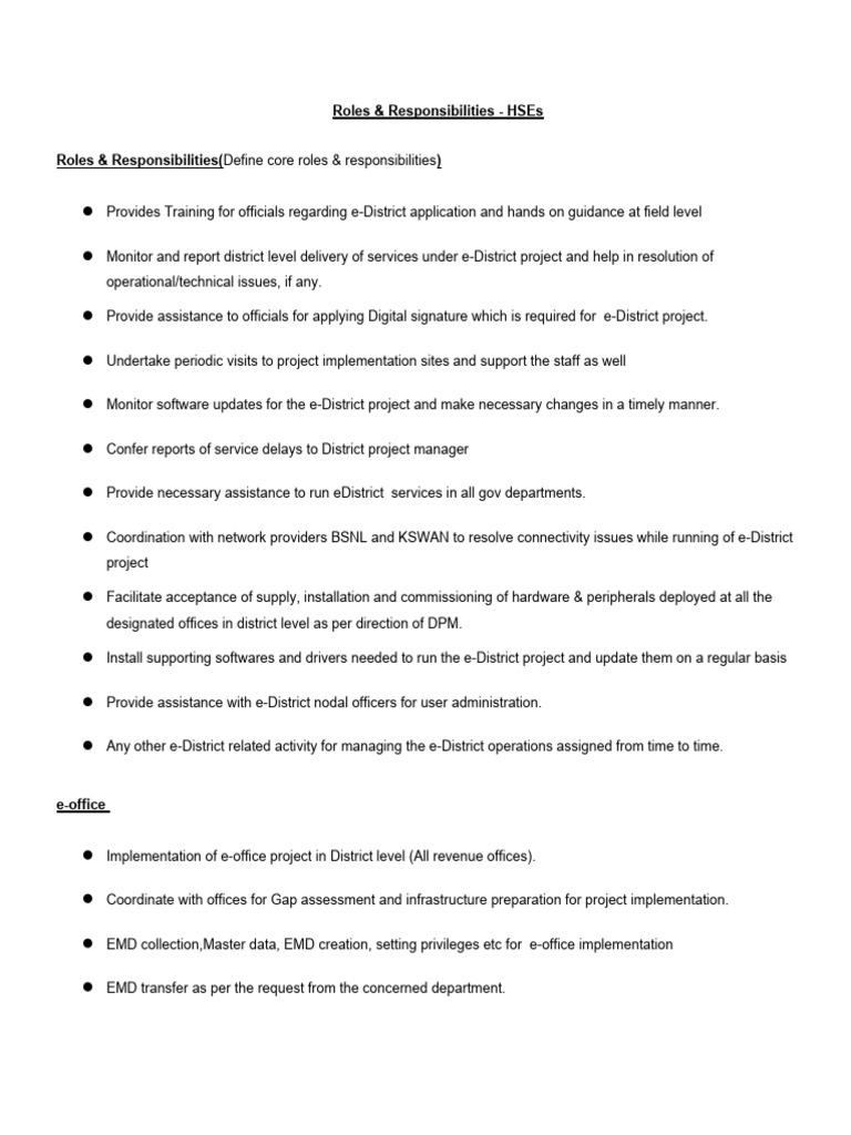 HSE Roles in e-District and e-Office | PDF