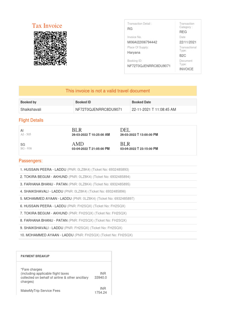 Tax Invoice for Flight Booking Services | PDF
