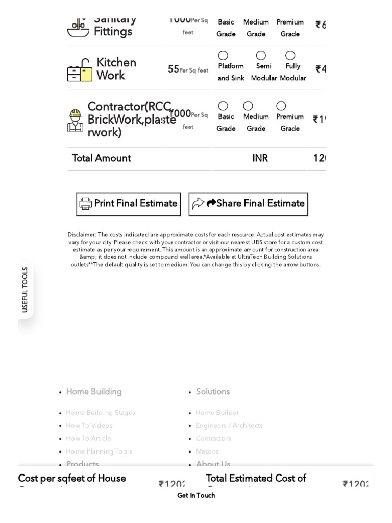 UltraTech Home Construction Cost Estimate | PDF | Building Engineering ...
