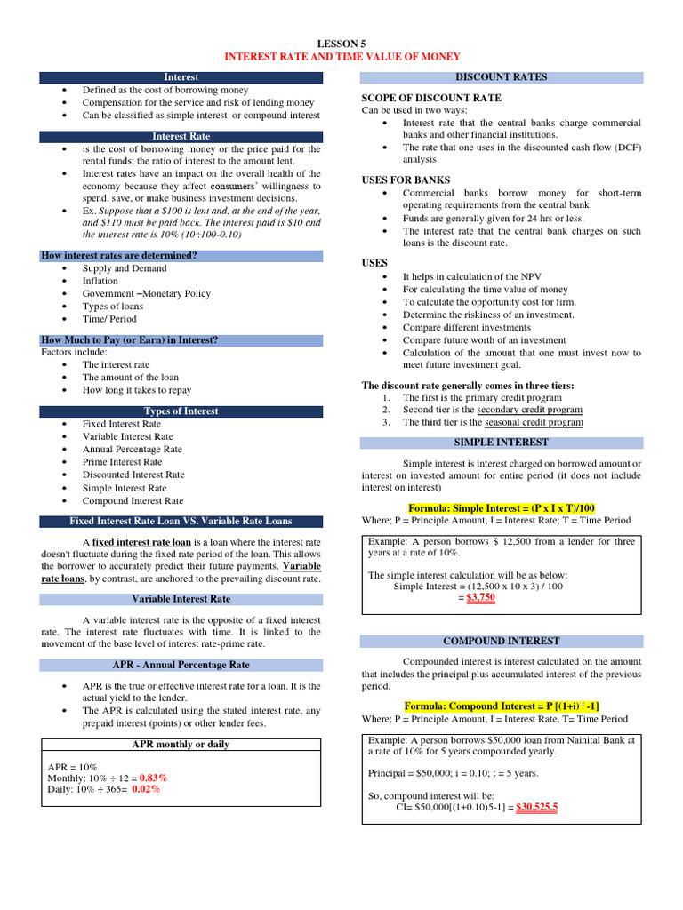 Lesson 5 Interest Rate and Time Value of Money | PDF | Interest ...