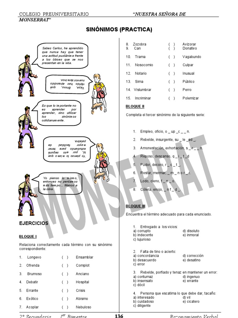 Sinonimos (Practica) | PDF | Artes del Lenguaje y Comunicación ...
