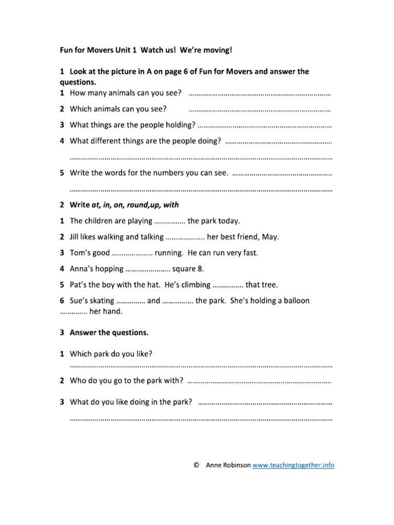 A1 Movers Extra Worksheet Unit 1 Pdf
