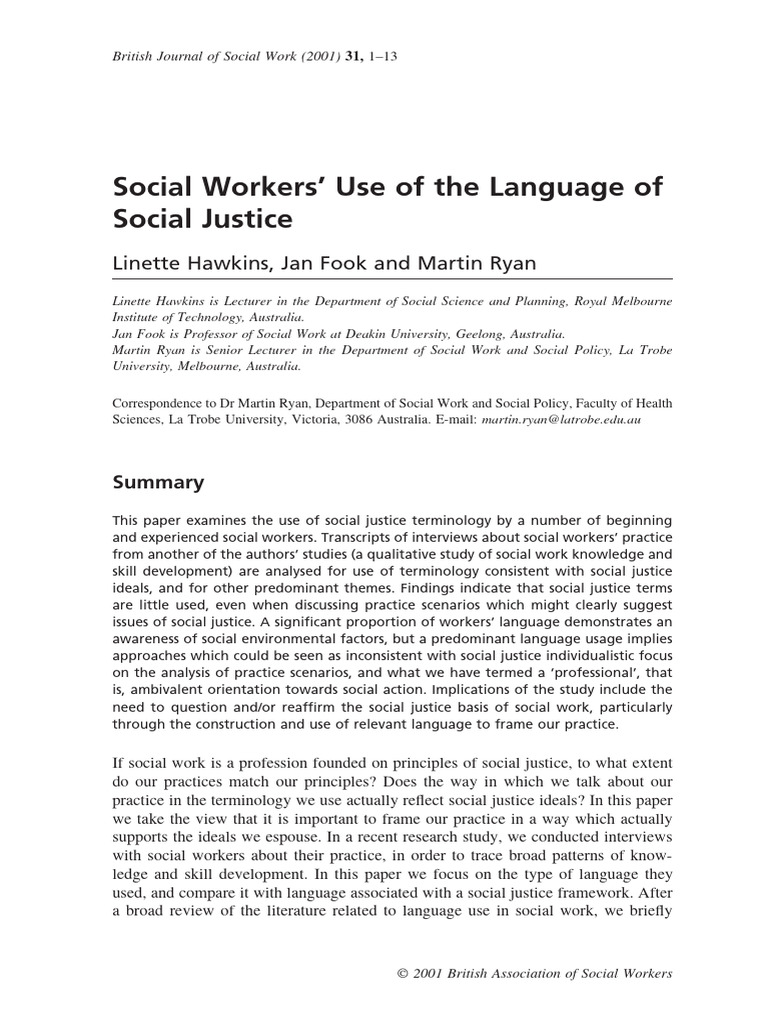 Social Workers' Use of The Language of Social Justice | PDF | Social ...