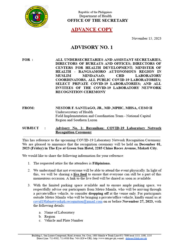 Advisory 1 CLNRC | PDF | Philippines