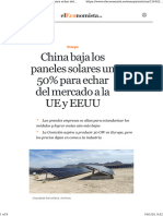 China Baja Los Paneles Solares Un 50% para Echar Del Mercado A La UE y EEUU