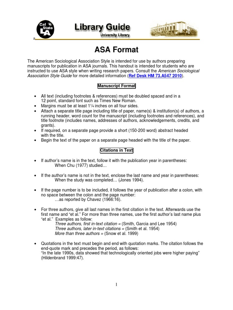 ASA Format Note (Typography) Citation