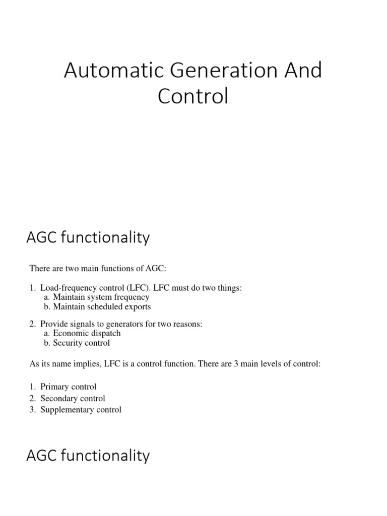 AGC Functions in Power Systems | PDF | Science & Mathematics ...